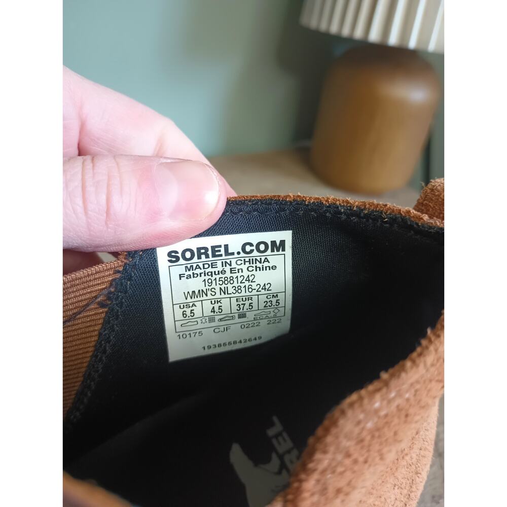 Sorel Evie Waterproof Leather And Suede Wedge Bootie Womens 6 Tan Rustic - Picture 11 of 13